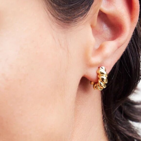 Madewell Gold Chunky Rope Huggie Hoop Earrings/NWT - Picture 2 of 8